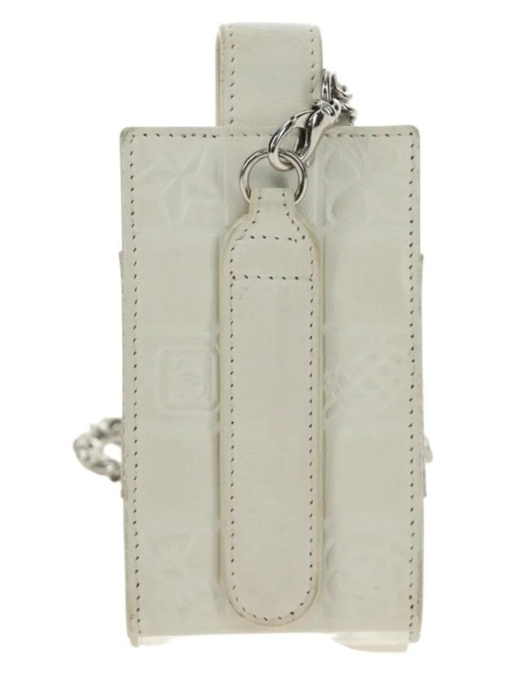 CHANEL icon Chain Shoulder Pouch Lamb Skin White Silver CC Auth 184233A